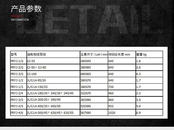 預繳式防振錘參數表